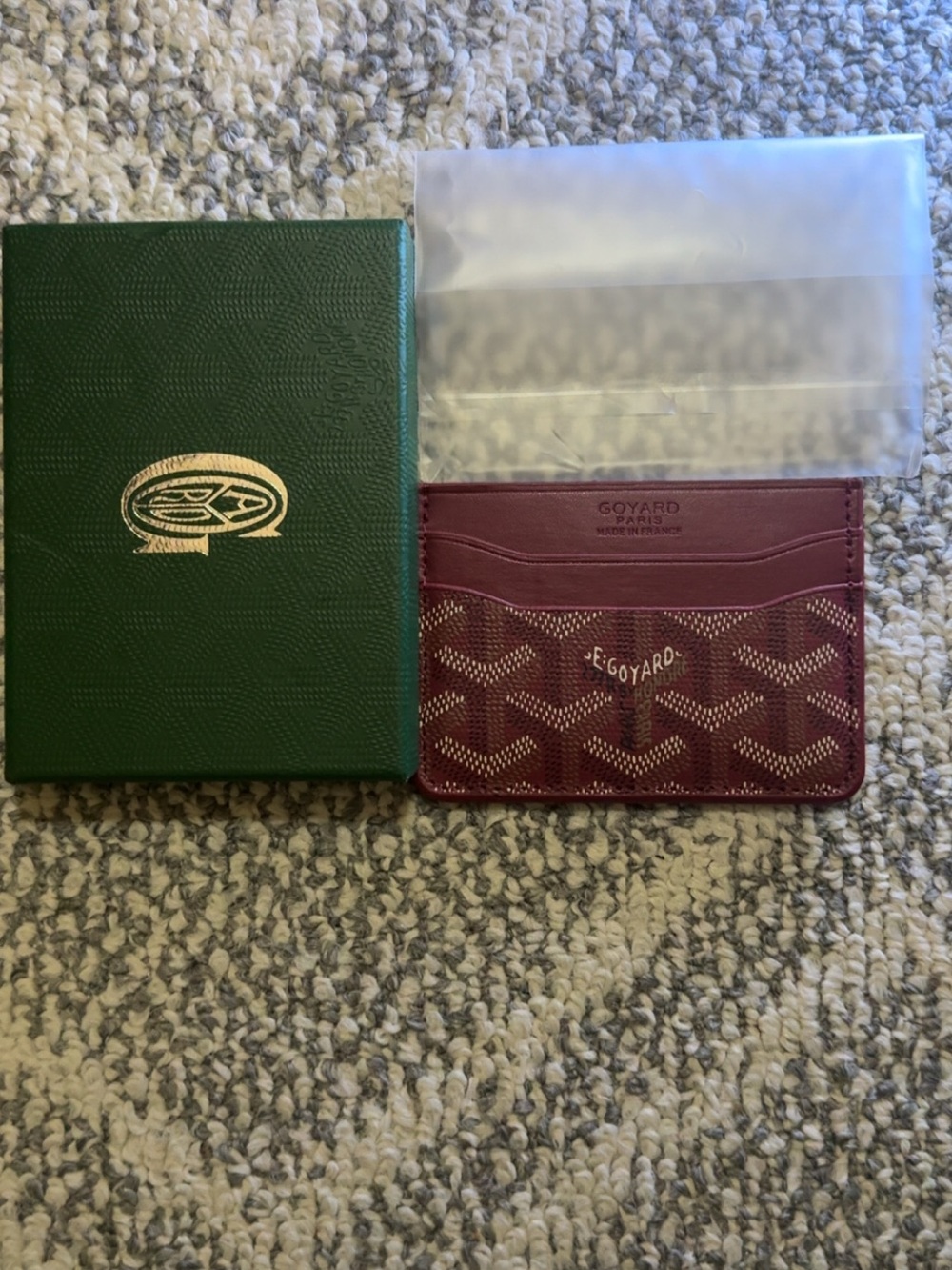 Goyard Red Chevron Card Holder with Burgundy Trim